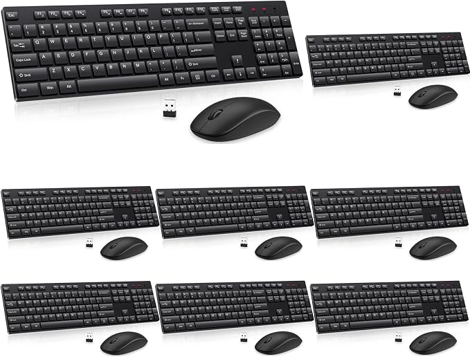 Wireless Keyboard and Mouse Combo, EDJO Silent Full Size Cordless USB Keyboard Mouse, 2.4GHz Lag-Free, Long Battery Life, for Computer, Laptop, PC, Chromebook, Windows (Black, 8 Pack)