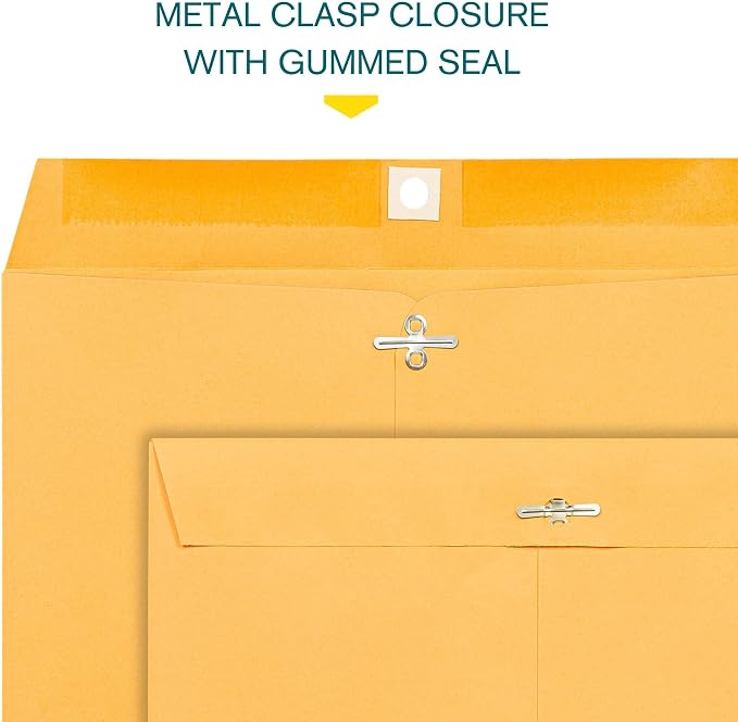 EnDoc Clasp Envelopes 10x13 Inch - 30 Pack Brown Kraft Catalog Envelope with Clasp Closure & Gummed Seal - 28lb Heavyweight Envelopes for Home, Office, Business, Legal or School 10x13