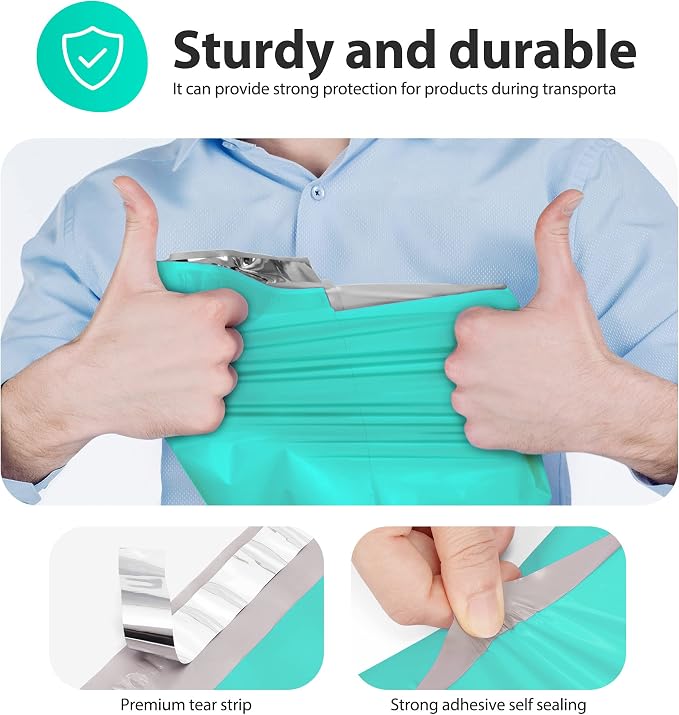 Fuxury 500Pcs Poly Mailers 14.5x19", Bulk Shipping Bags for Clothing Teal | Strong Adhesive Shipping Envelopes for Small Business Suppliers,Waterproof Mailers Poly Bags Mailing Envelopes