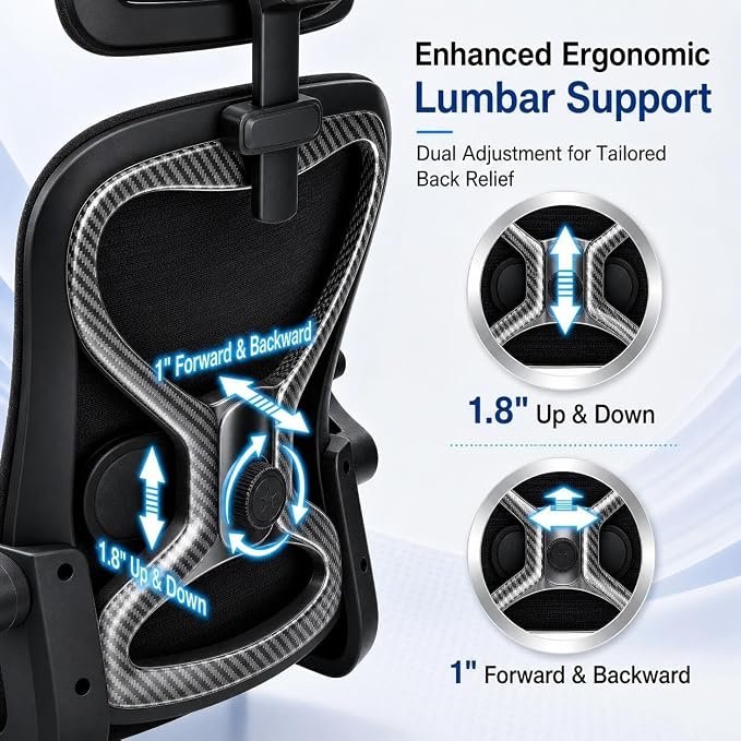 Home Office Desk Chairs, Ergonomic Office Chair with Lumbar Support & 3D Headrest, Computer Desk Chair with Flip-up Armrests, Perfect for Office or Study, Black/Carbon Fiber