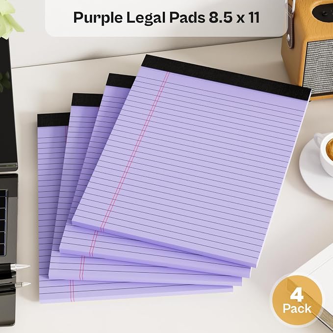 4 Pack Purpel Legal Pads 8.5 x 11 Purpel Note Pads 8.5 x 11 Notepad 8.5 x 11 Micro Perforated Writing Pads Lined Paper Pads Wide Ruled Pad of Paper 30 Sheets Notebook for Study, To-Do Lists, Office