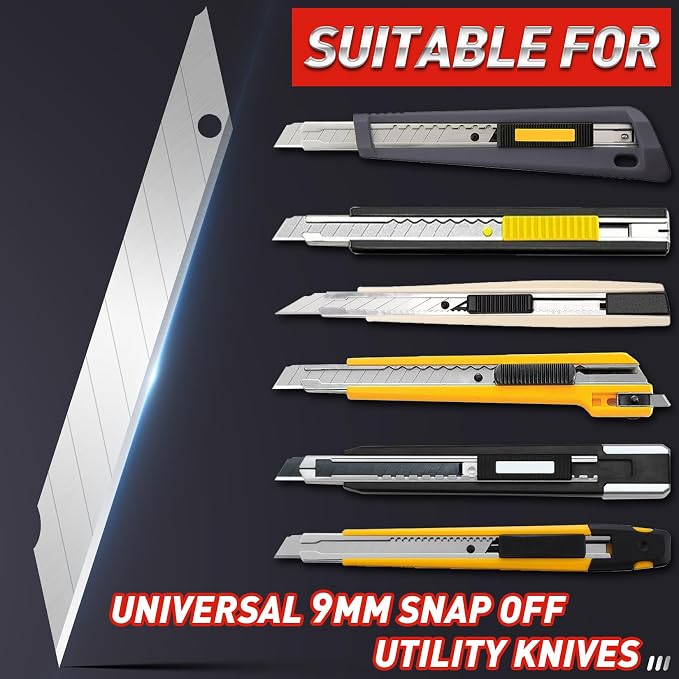 DIYSELF 50 Pack Utility Knife Blades, 9mm Snap Off Blades (30°) | Razor Knife Box Cutter Blades Refills for Detail Cutting, Segmented Edge, Precision Trimming for Paper, Vinyl, Film, Crafts