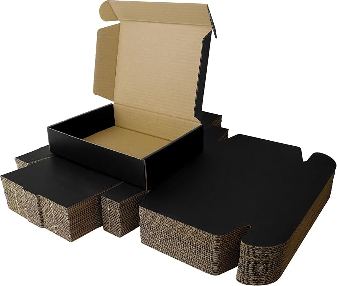 Corrugated Shipping Box Mailers, Kraft Brown, Triple-Layer Board Secure Slot Closure (Black, 9"x6.5"x2" / Set of 20)