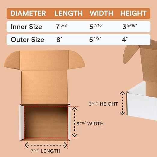 Box USA 8" Deluxe Shipping Boxes, 8"L x 5 1/2"W x 4"H, 50-Pack - White Box Mailers for Packaging, Storage, Gifts or Bulk Business Orders