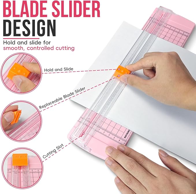 Rayson Paper Cutter Trimmer, A4 Size, 12" Craft Cutter, Light Pink | A4 12" paper trimmer for coupons, craft paper, photos and DIY projects; compact light pink design.