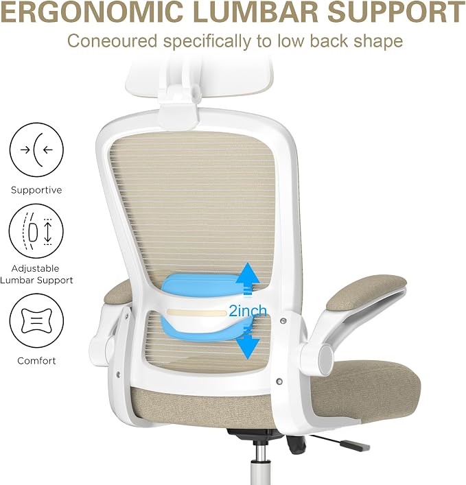 Mimoglad Office Chair, High Back Ergonomic Desk Chair with Adjustable Lumbar Support and Headrest, Swivel Task Chair with flip-up Armrests for Guitar Playing, 5 Years Warranty
