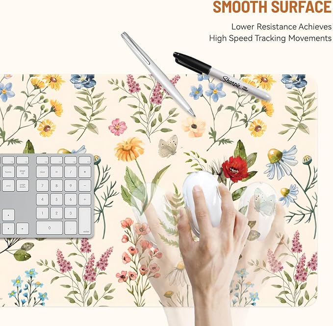 Mousepad Desk Mat Gaming Large Keyboard Cute Office Desktop Computer Laptop XXL Long Big Kawaii Aesthetic Girly Pretty Design Women Girl Gamer Oversized Wide 30x12'' Mousepad, Plant Flower