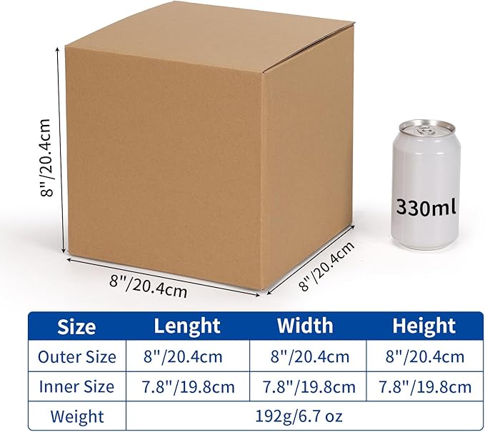 CRUGLA 8x8x8 Shipping Boxes, 15 Pack Brown Kraft Folding Mailer Boxes, 3-Ply Corrugated Cardboard Cube Box Mailers for Small Business Packaging, Mailing & Gifts