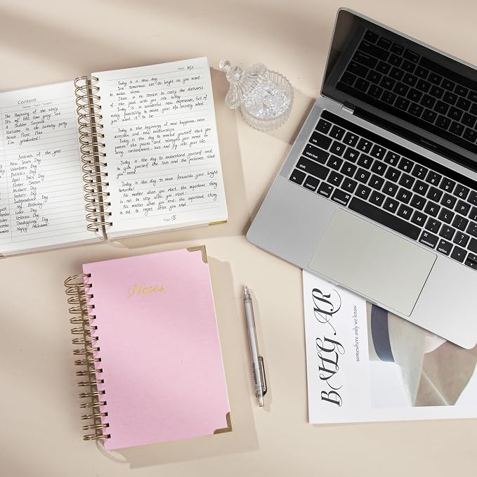 Spiral Notebook Journal, 328 Pages Linen Hardcover College Ruled Notebook, Lined Thick Journals for Women Men, A5 Thick Spiral Journal for Writing, 100GSM Paper, Cute Notebooks for Work School