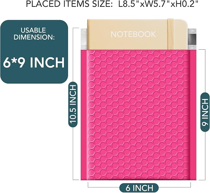 Metronic Pink Bubble Mailers 6x10 Inch 100 Pack Opaque Padded Envelopes | Usable Size 6x9 Self-Seal Bubble Mailer, Waterproof Bubble Envelopes for Shipping, Packaging, Mailing Jewelry Makeup Gifts