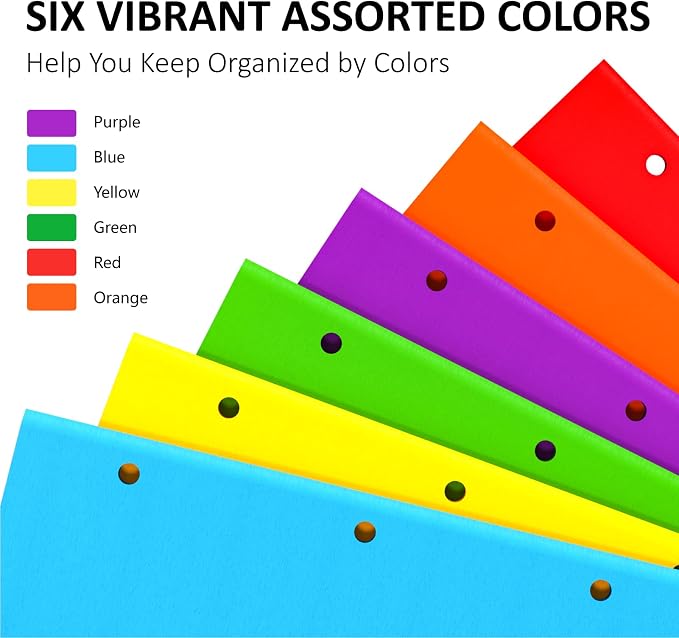 2 Pocket Folders, 6 Pack Folders with Pockets, 3-Hole Punch, File Folders | Heavy Duty Paper Folders, Fit Letter Size Paper, 6 Assorted Bright Colors, for School, Office, Home, Business