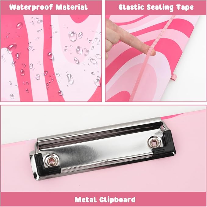 3 Ring Binder 1 Inch Three Ring Binder Cute Binder Fits A4 Paper Decorative Clipboard Binder with 5 Tab Dividers for School Office Supplies (Pink Ripple)