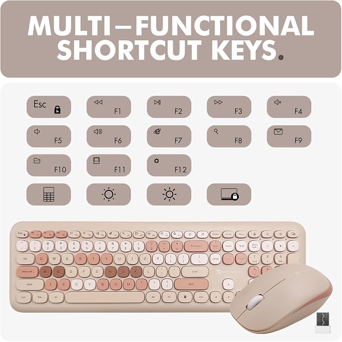 X9 Colorful Keyboard and Mouse Wireless - 2.4G Aesthetic Wireless Keyboard and Mouse Combo with Bubble Keys - Cute Typewriter Keyboard and Mouse for Computer PC Laptop Windows & Chrome (Brown)