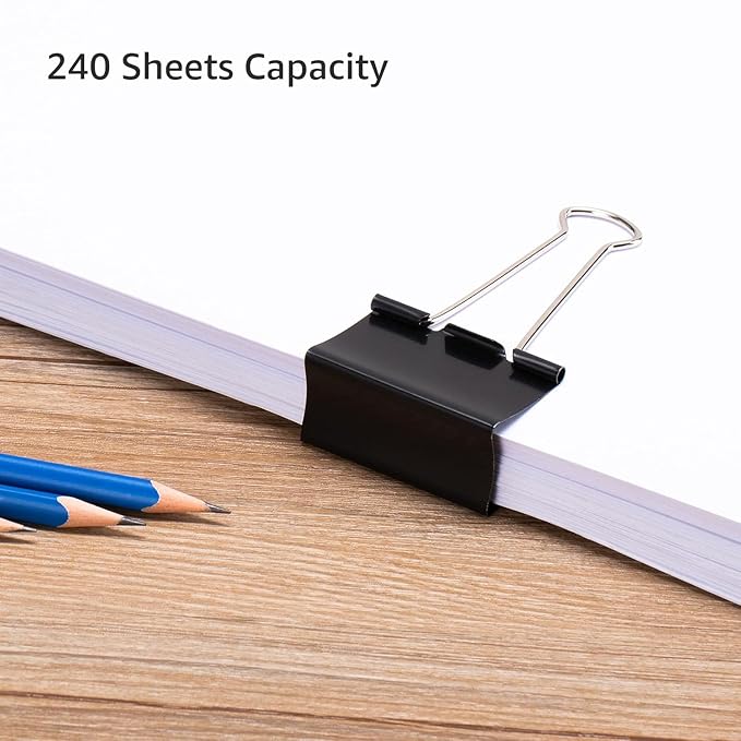 Amazon Basics Sturdy Binder Clips, Office Supplies, Large 2 in, Document Organizing, Black, 48 Count
