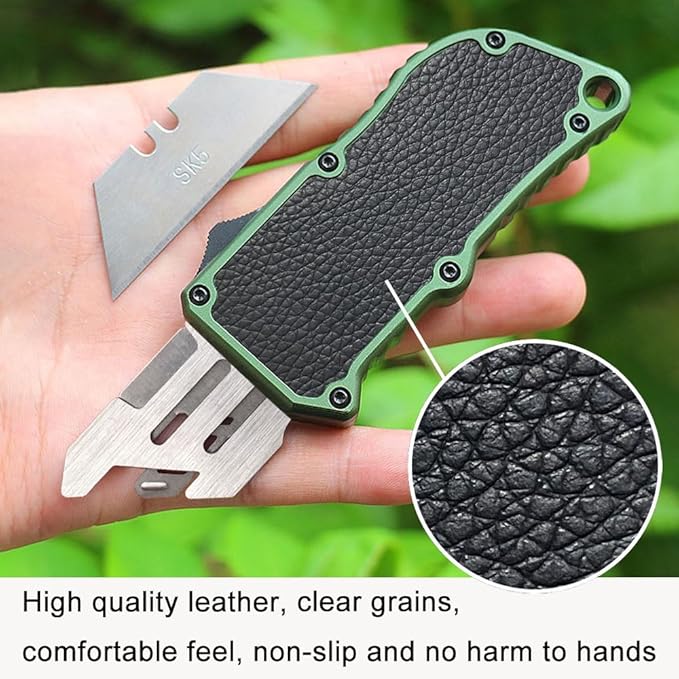 Caresolove Utility Knife Quick Exit Button, EDC Double Action Automatic Knife Push Button, Boxcutter Retractable With Clip, Auto Out The Front Box Cutter With 5PCS Replacement Blades