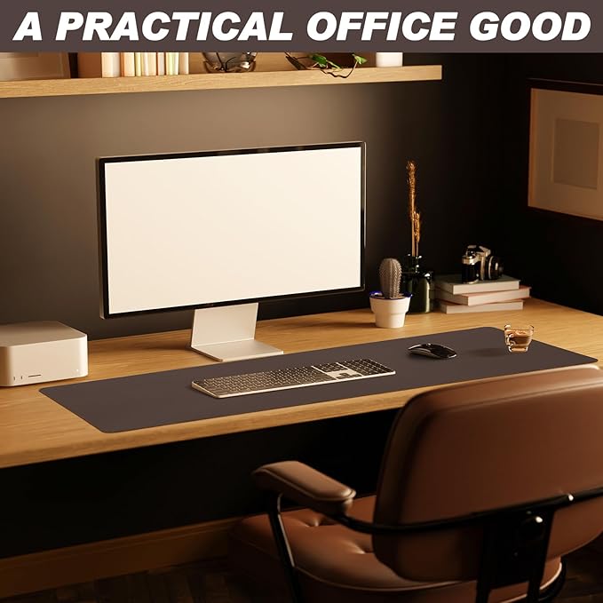 Tegeme Leather Desk Mat Large Desk Pad 47.2 x 15.7 Inch Non Slip Table Protector with Stitched Edges and Rubber Base Dark Brown Stylish Workspace Accessory Laptop Mat Smooth Writing for Home Office