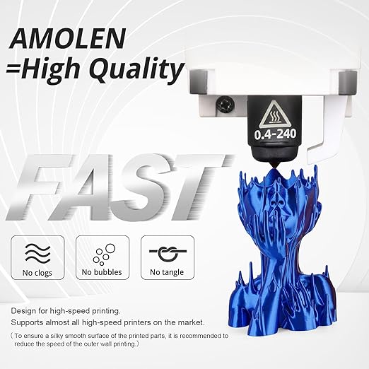 AMOLEN Silk 3D Printer Filament Bundle, PLA Filament 1.75mm Pack, Shiny 3D Printing Filament for Most FDM 3D Printer, Black, Purple, Silver Grey, Sapphire Blue, 200g X 4