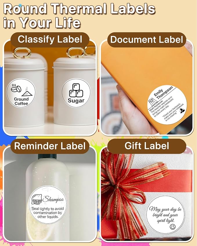 3 Inch (76.2mm x 76.2mm) Round Thermal Printer Label Stickers Self-Adhesive Circle Convenient Multi-Purpose Blank 3" Sticker Roll for Family Classification, Gift Sealing, White (500Pcs)