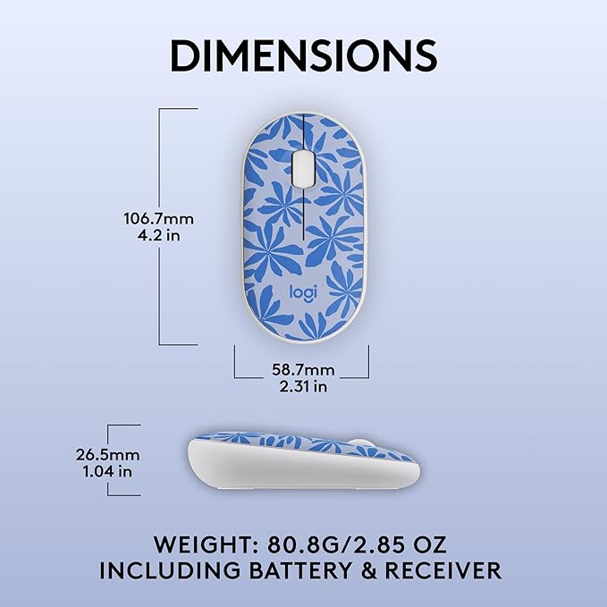 Logitech M340 Wireless Mouse with Limited Edition Prints, USB Receiver and Silent Clicks, Portable Wireless Mouse for Laptop, PC, Windows, Chrome, Surface – Blue Floral