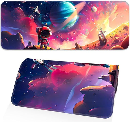 Gaming Mouse Pad, Non-Slip Rubber Band Stitched Edge, Astronaut Planet Space, Suitable for Home, Gaming, Office, 31.5x11.8 Inch Anime Mouse Pad