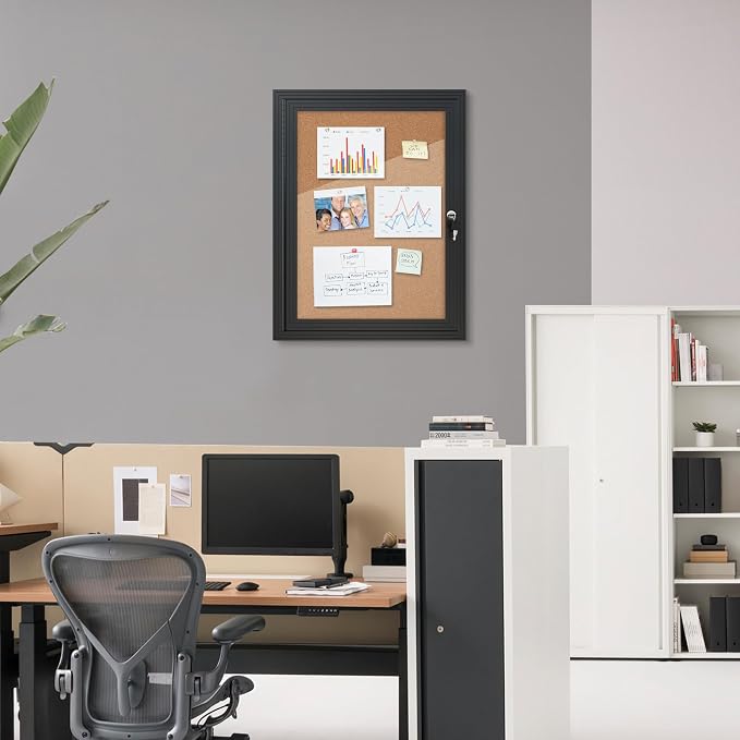 Mifuro 26"x20" Enclosed Bulletin Board, Outdoor Lockable Weather-Resistant Aluminum Cork Noticeboard for School & Office, Black Frame w/Cork