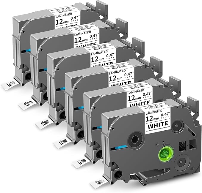 TZ 12mm 0.47 White Label Tape Compatible with Brother P Touch Label Maker Tape TZe-231 TZ-231, Work for Ptouch PT-D210 PT-H110 PT-D600 PT-D220 PT-D410,PT-D460BT, PT-1290, Black on White Tape, 6-Pack