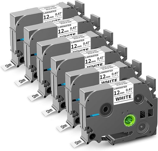 TZ 12mm 0.47 White Label Tape Compatible with Brother P Touch Label Maker Tape TZe-231 TZ-231, Work for Ptouch PT-D210 PT-H110 PT-D600 PT-D220 PT-D410,PT-D460BT, PT-1290, Black on White Tape, 6-Pack