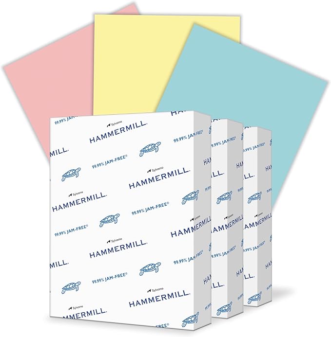 Hammermill Colored Assortment-Canary, Blue, Pink Printer Paper, 20lb, 8.5x11, Letter Size 3 Ream (1,500 Sheets)