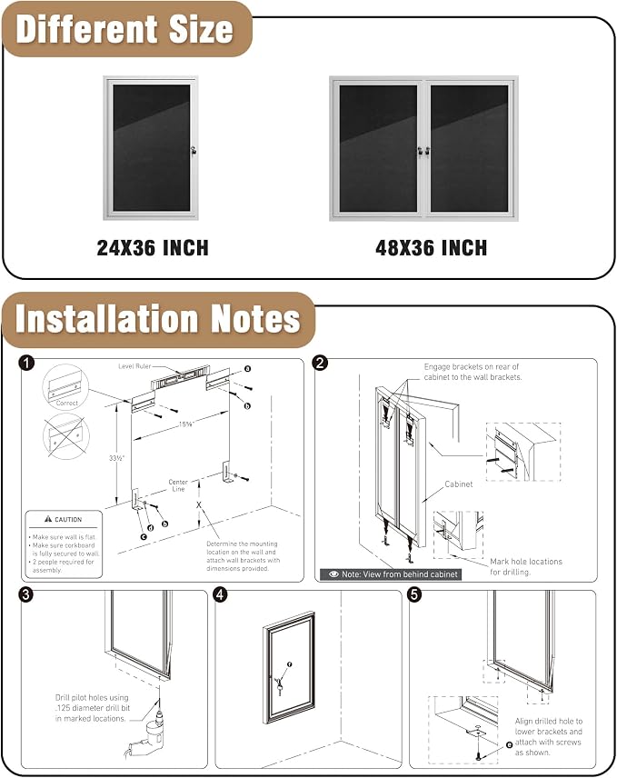 Mifuro 36"x24" Enclosed Bulletin Board, Outdoor Lockable Weather-Resistant Aluminum Cork Noticeboard for School & Office, Silver Frame w/Black Flet
