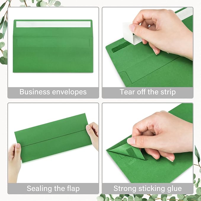 50 Pack #10 Green Envelopes Letter Size Self Seal Business Envelopes | Security Mailing Envelopes, 4 1/8 x 9 1/2 Inches