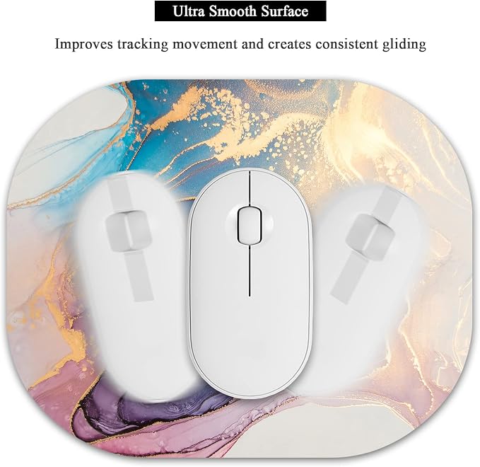 Small Mouse Pad 6 x 7 Inch, Oval Mini Mouse Pad with Non-Slip Rubber Base, Waterproof Compact Mouse Mat for Laptop Computer Wireless Mouse Keyboard Tray Home Office Travel, Pink Gold Marble