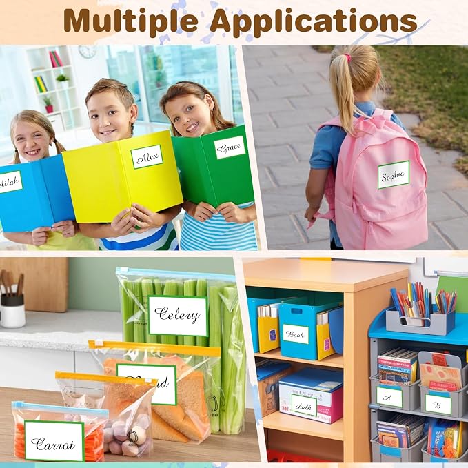 Starboling Name Tag Stickers, 200 Pcs 3"x2" Green Plain Stickers With Colorful Border, For Office, School & Home