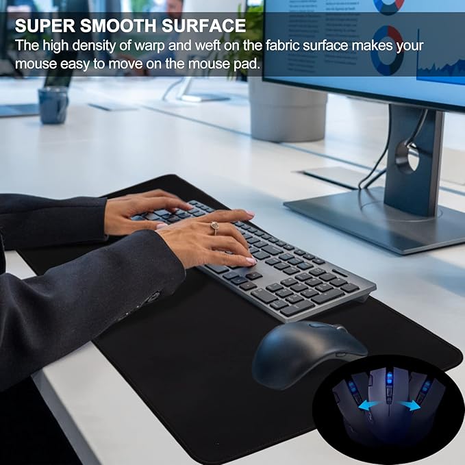 Gaming Mouse Pad,Hosimoln Large Mouse Pad Size 31.5x11.8 Thickness 0.12 inches,Premium-Textured Non-Slip & Waterproof Computer Mousepad with Stitched Edges for Gaming, Office & Home-80x30 Black001