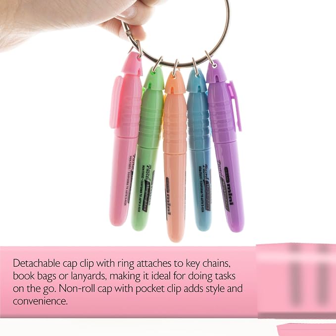 BAZIC PRODUCTS Mini Pastel Highlighters, Chisel Tip, Cap Clip, 5 Count | Quick-dry, assorted pastel mini highlighters, compact, non-toxic ink, ASTM D-4236, odorless