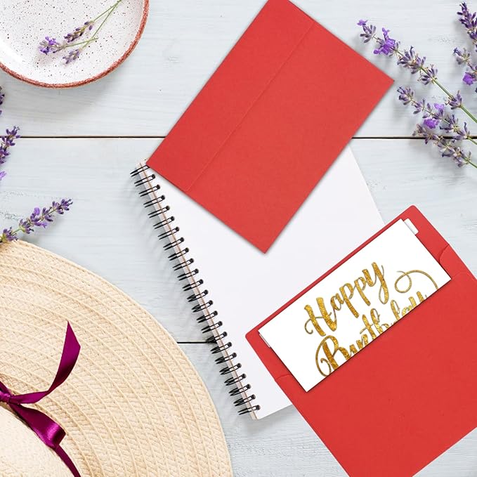 50Packs A4 Red Envelopes4x 6 Inch Card Envelopes,Self Seal for Weddings, Greeting Cards，Mailing， Invitations, Photos, Postcards