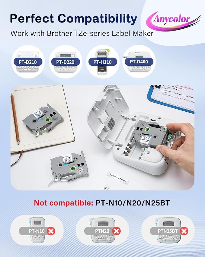 10-Pack Label Maker Tape TZe-231 Replace for Brother P-Touch 12mm 0.47 | Laminated White 1/2" Label Tape TZ231 TZe231, for Brother PTouch PT-D210 D-220 H110 1880 D600 D410 P710BT