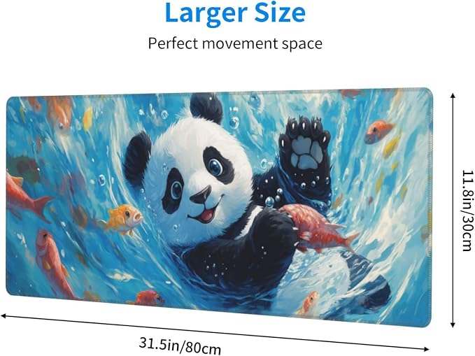 Cute Panda Mouse Pad XL Large Mousepad Non Slip Rubber Base Desk Mat for Laptop Computer Gaming 31.5" X 12"