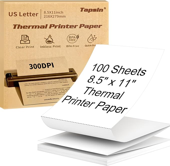 Thermal Paper 8.5"x11" US Letter 100 Sheets, Quick-Dry Thermal Printer Paper for Contracts, Homework, Resumes, Compatible with JADENS, Phomemo, COLORWING, Odaro, 10+ Printers