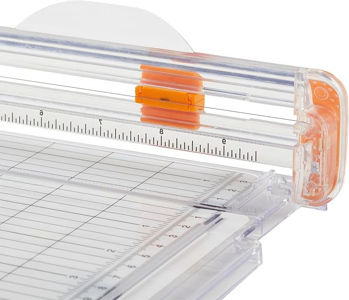 Fiskars SureCut Portable Paper Trimmer, 9" Cut Length for Cardstock and Photos, Fits in 3-Ring Binder for Travel, 10 Sheet Cutting Capacity, 9" Rail, Orange
