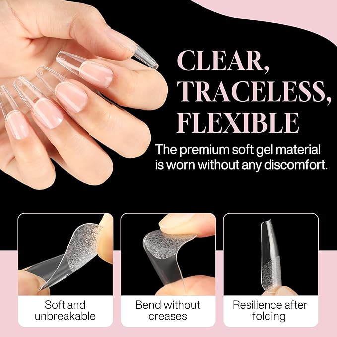 Long Coffin Nails Tips Half Matte 504pcs Long Coffin Nails Full Cover False Fake Press On Nails Easily DIY Art Salon Nail Extensions, 12 Sizes Luckyfairy