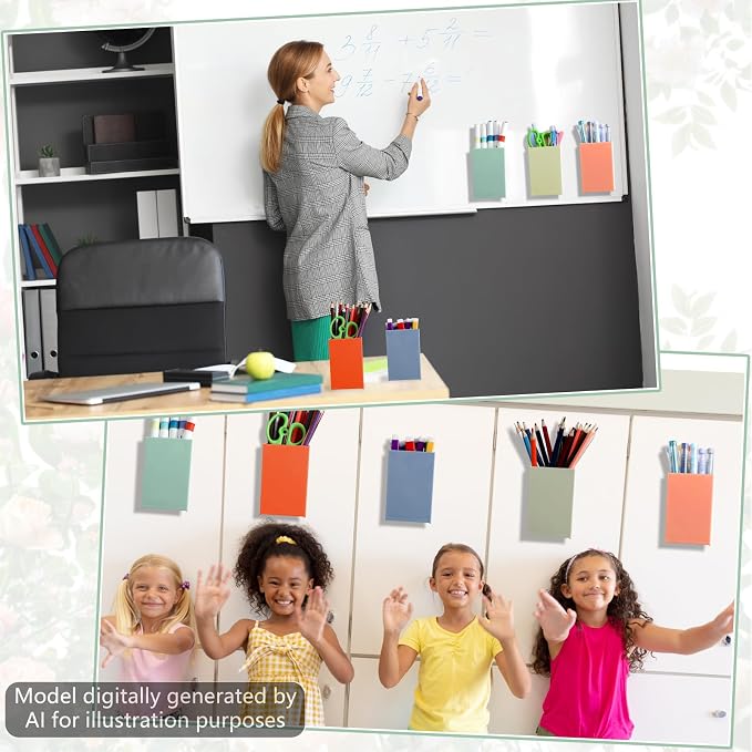 6 Pcs Classroom Magnetic Storage Boxes Magnetic Storage Containers Plastic Dry Erase Marker Holder Plastics Pen Holder for Refrigerator Whiteboard Home Office School Organizer Supply (Deep Boho)