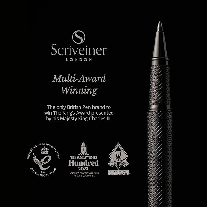 Scriveiner All Black Rollerball Pen - Stunning Luxury All Metal Matt Black Pen, Schmidt Ink Refill, Best Roller Ball Gift Set for Men & Women, Professional, Executive Office, Custom Name Engraving