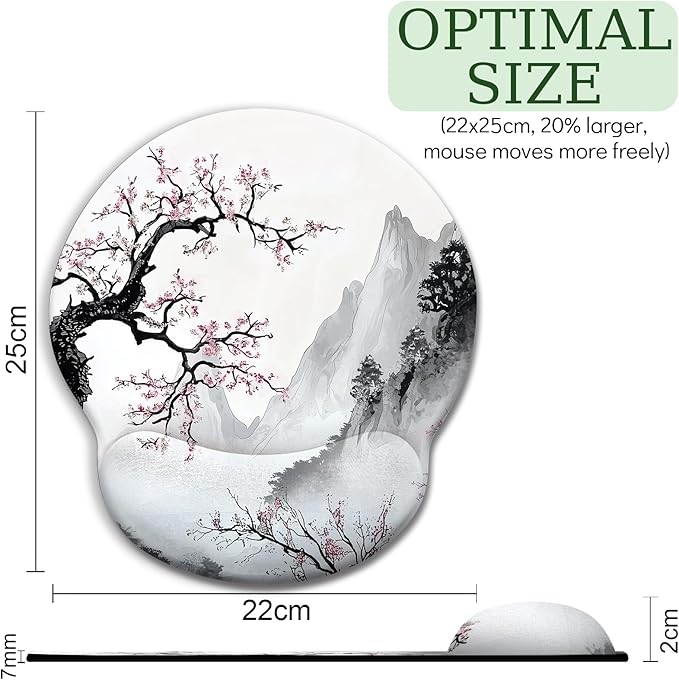 Japanese Mouse Pad with Wrist Rest, Ergonomic Mouse Pad Wrist Support with Non-Slip Pain Relief PU Base, Funny Computer Mousepad, Japanese Style Office Supplies Home Desk Accessories Decor