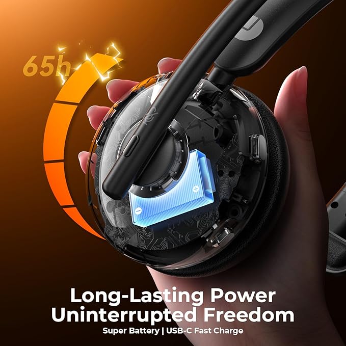 Wireless Headset with Mic for Work, Bluetooth Headset with Mic, AI Noise Cancelling, 65H Battery & Mute Function, Single-Ear Wireless Headset & USB Dongle, Fit for PC/Laptop/Teams/Call Center