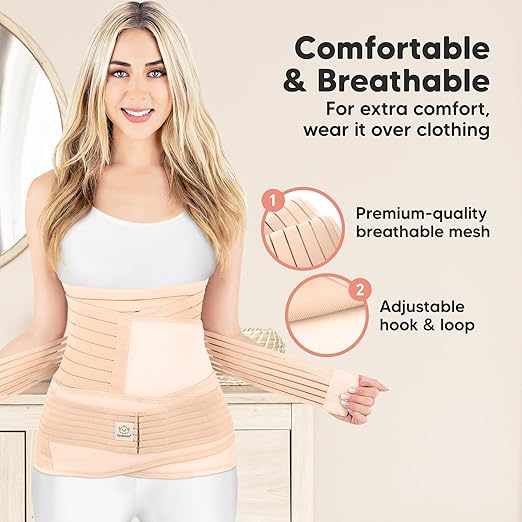 KeaBabies 3 in 1 Postpartum Belly Support Recovery Wrap – 2-Pack Postpartum Belly Band, After Birth Brace, Slimming Girdles, Waist Shapewear, Post Surgery Pregnancy Support Band (Black/Ivory, M/L)