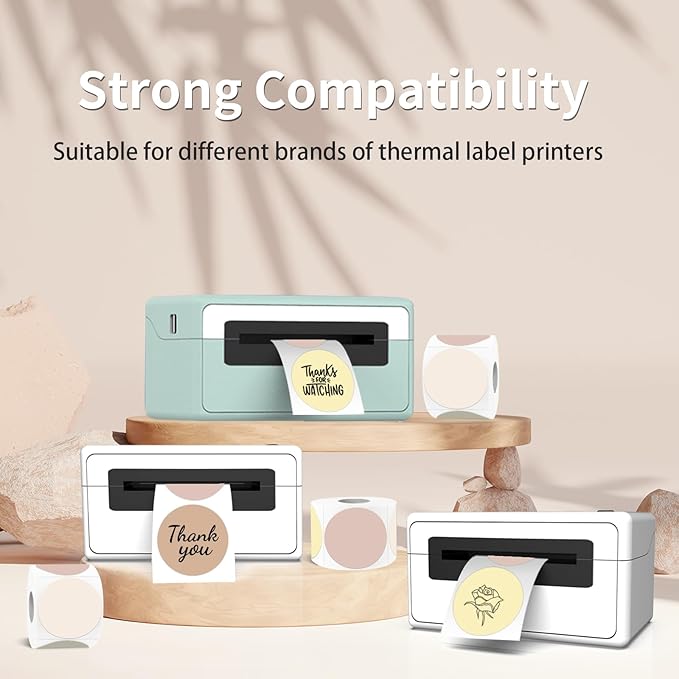 2 inch Round Thermal Label,Morandi Circle Thermal Sticker Labels for Business and Home,Direct Thermal Printer Label for DIY Logo Design,Thanks Card,500 Labels/1 Roll