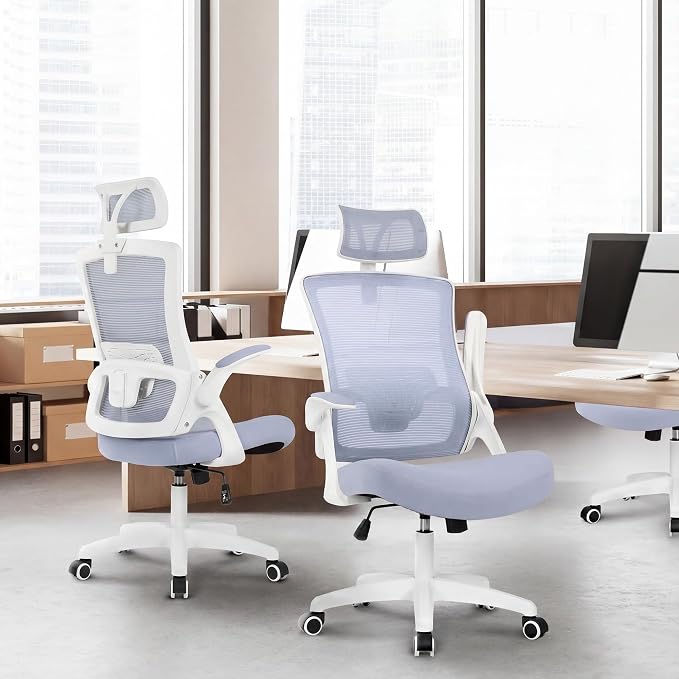 NEO CHAIR Office Desk Chair with Ergonomic High Back Mesh Headrest, Purple | Adjustable Headrest and Lumbar Support with Flip-Up Armrests Designed for Extended Sitting Comfort While Saving Space