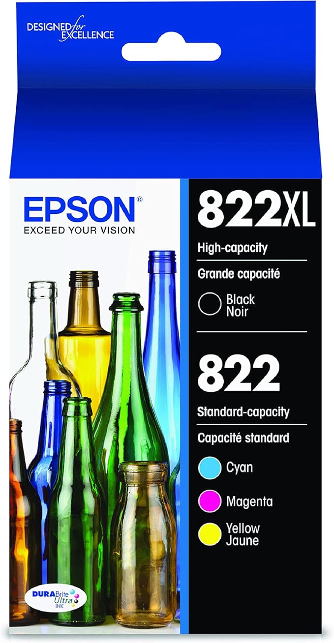 Epson 702 DURABrite Ultra Ink High Capacity Black & Standard Color Cartridge Combo Pack (T702XL-BCS) & 822 DURABrite Ultra Ink High Capacity Black & Standard Color Cartridge Combo Pack (T822XL-BCS)