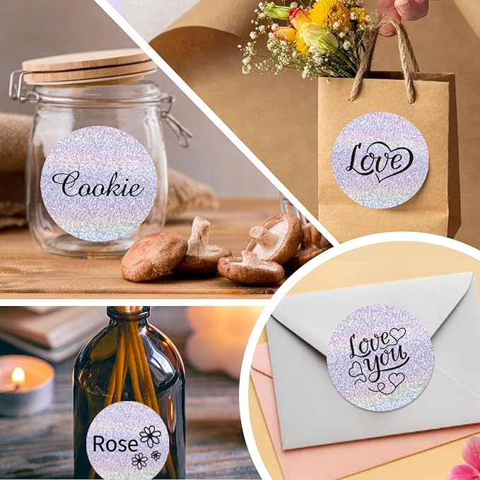3 Inch Holographic Thermal Labels,Round Thermal Printer Labels,Waterproof Thermal Printer Stickers for DIY Logo Design,Name Tag,QR Code,Thanks Card 150 Labels/Roll (Purple dots)