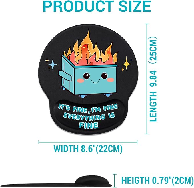 Hancynir Dumpster on Fire Ergonomic Mouse Pad with Wrist Support Desk Decor | Gel Mouse Pads Wrist Rest, Cute Funny Comfortable Computer Mousepad, for Gaming Laptop Work Home Accessories Office Supplies